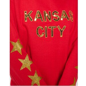 Women's Size Medium Kansas City Red Sweatshirt with Gold Glitter Stars Sequins
